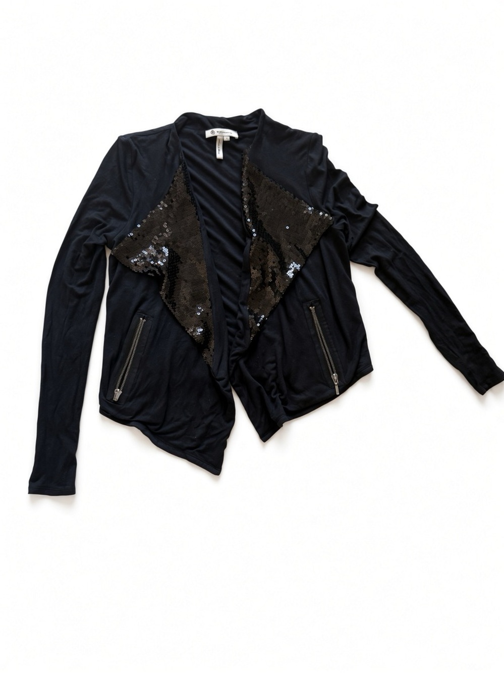 BCBGeneration 2000s Sequin-Trim Open Front Black Jacket